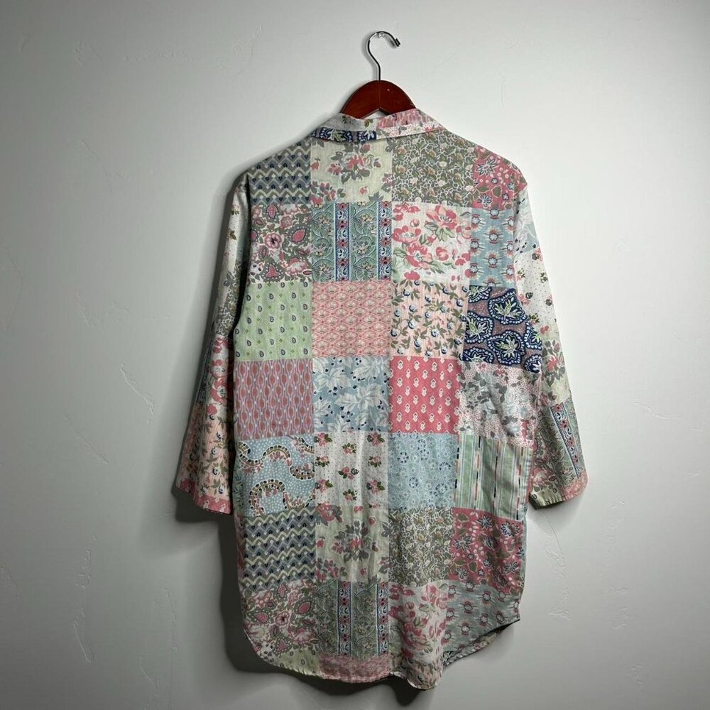 Multicoloured Patchwork Button-Up Long Shirt Abou… - image 2